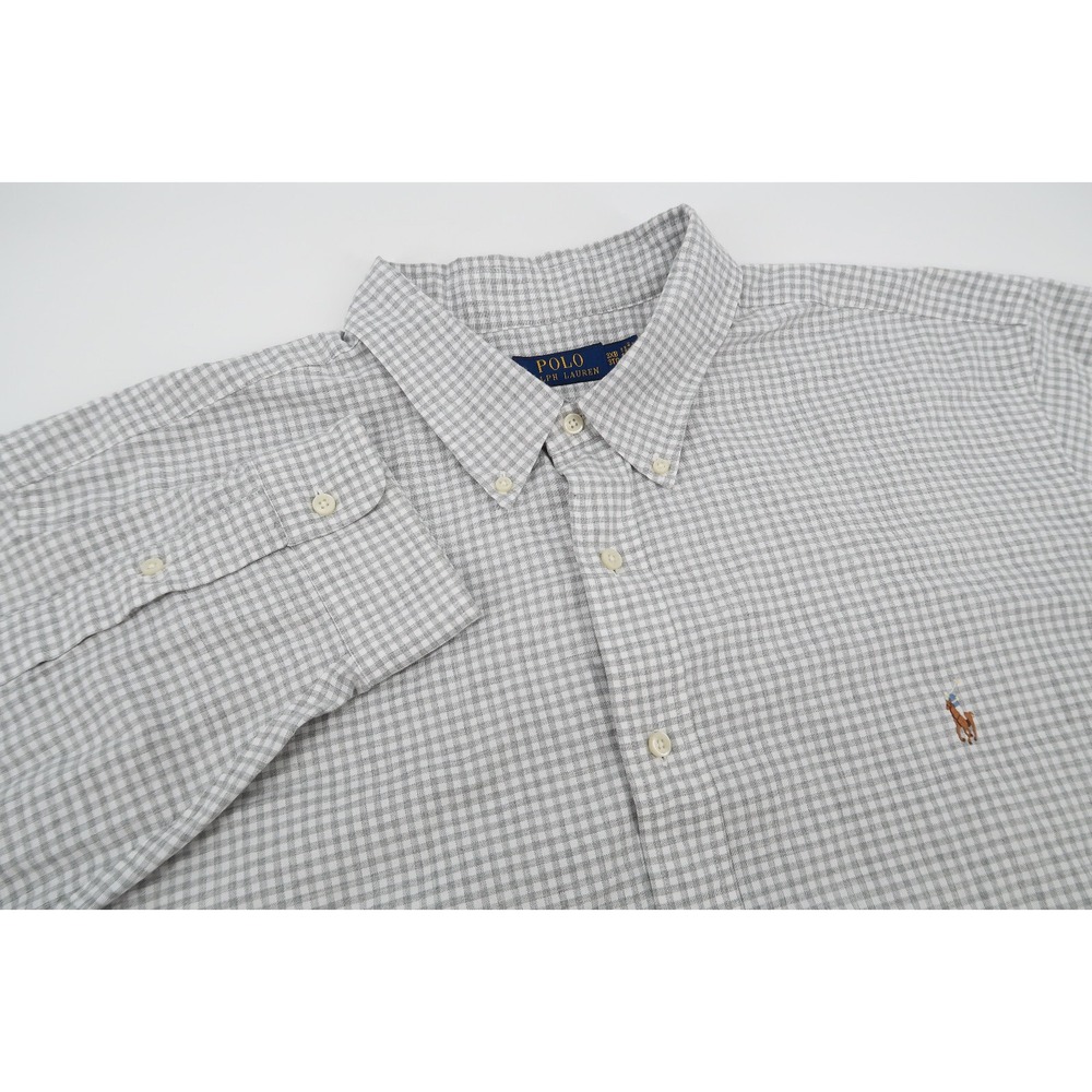 Polo Ralph Lauren‎ Mens 3XB Gray Gingham Checks Long Sleeve Button Down Shirt